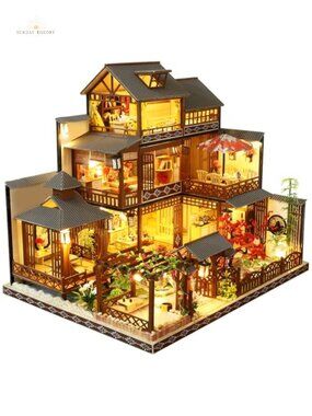 DIY Japanese Miniature House Kit with LED Lights for Adults